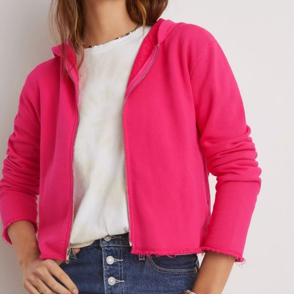 Anthropologie Tops - NWT Anthropologie t.la Cropped Zip Hoodie XS Pink Made in USA Raw Hem Y2K